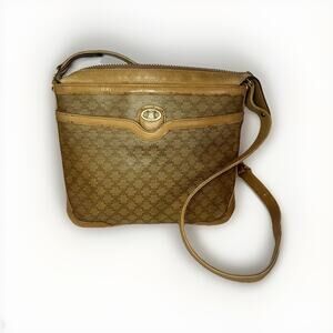 Authentic CELINE Macadam Canvas Shoulder Bag crossbody PVC Beige Gold BA4269